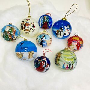 Christmas Holiday Ornaments Glass Inside Art Reversed Hand Painted Peggy Abrams